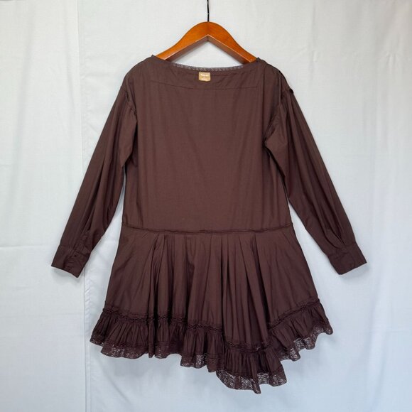 free-est La Bamba Cotton Double Espresso Drop Waist Ruffle Lace Hem Mini Dress - Picture 11 of 16